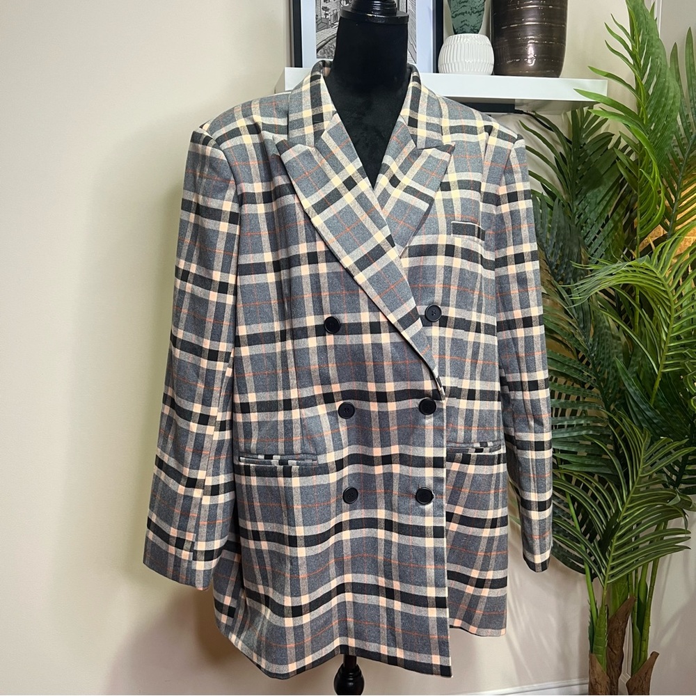 Nasty Gal Plaid Oversized Double-Breasted Blazer Jacket 14
